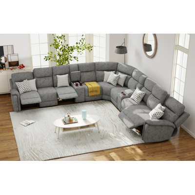 11 - Piece Cushion Back Power Reclining Sectional With Adjustable Lumbar Support & Headrest