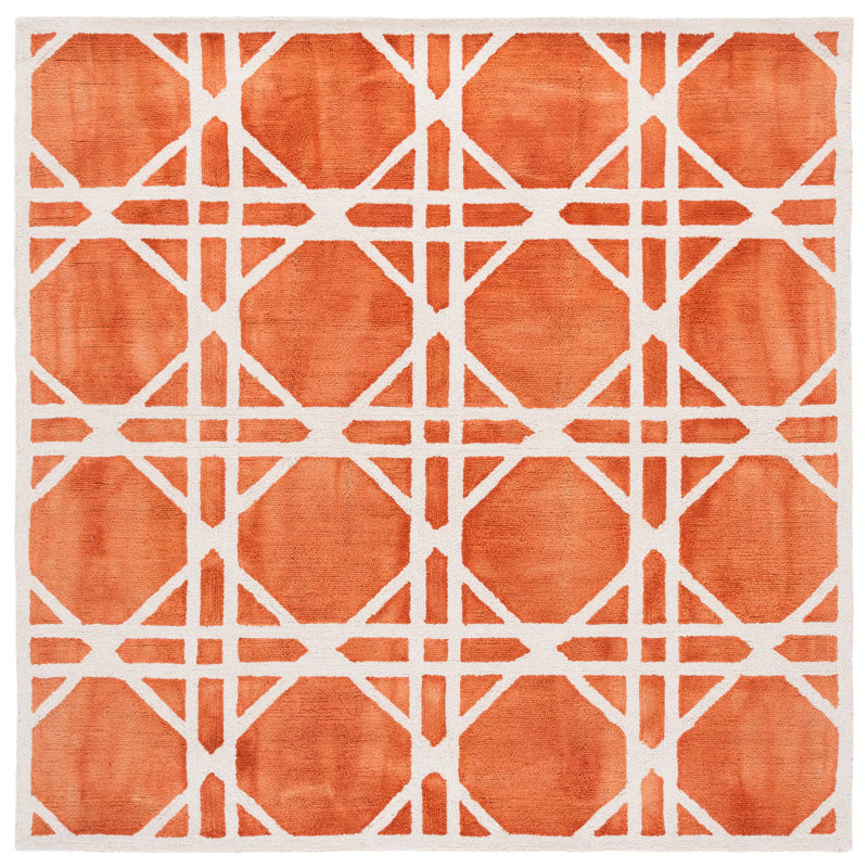 Whit Hand Tufted Wool Geometric Rug, Square 7'