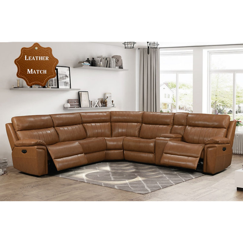 Canapé modulaire 6 pièces Zaviyar, Assortiment de cuir brun clair