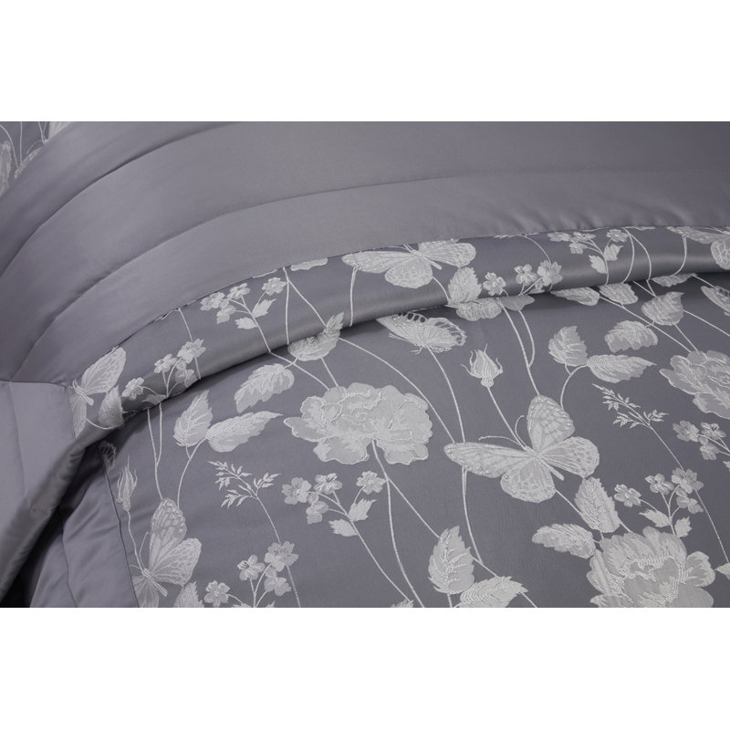 Leah Polyester Floral Bedspread with Pillow Shams Included, Silver