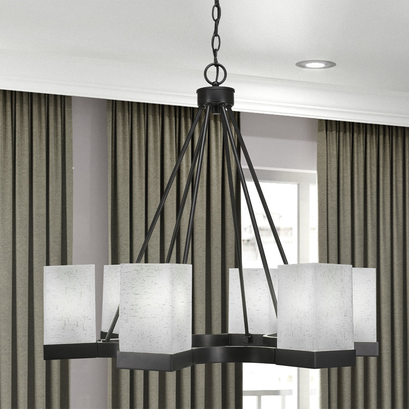 Lustre lumineux à 6 lumières Karson présenté en finition espresso avec verre mousseline carré de 4 po