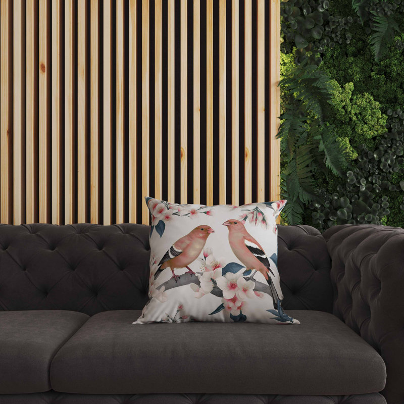 Coussin Goldfinch Haven Broadcloth, H 26 po x l 26 po, Blanc / rose