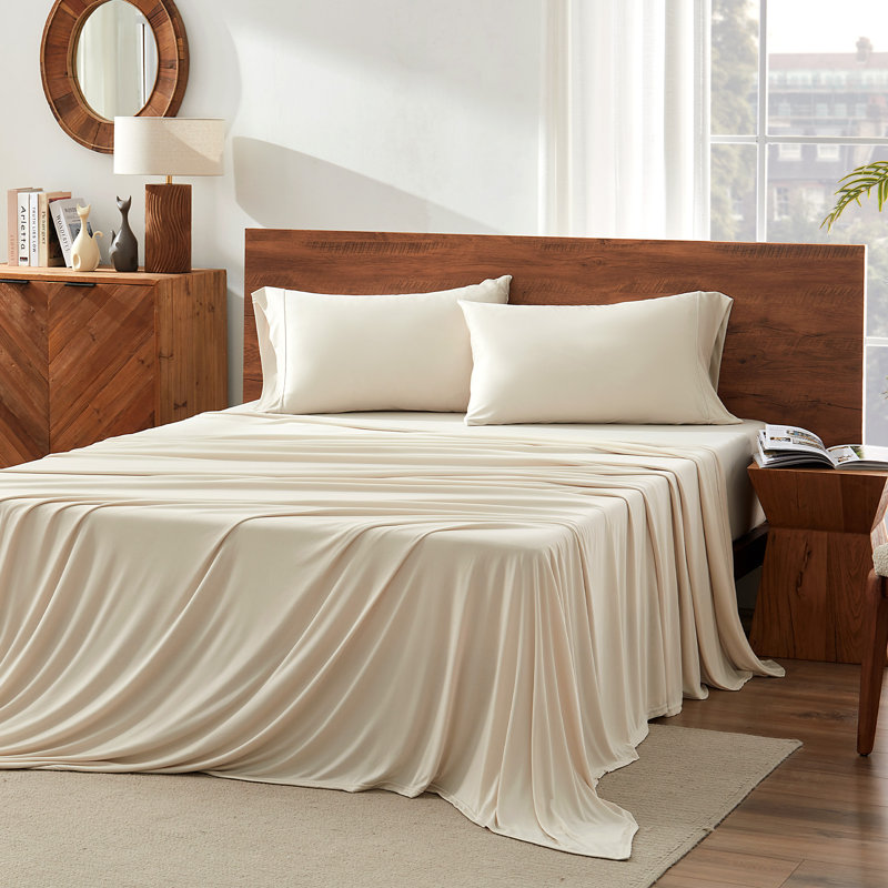 Solid Jersey Knit Sheet Set, Beige, Queen Sheet Set with  4 additional pieces