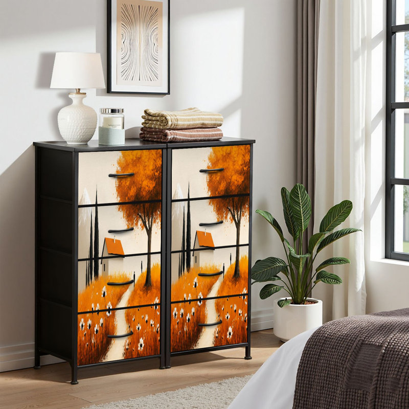 Commode pour garde-robe de chambre à coucher pour garde-robe rustique à sentier rustique avec fleurs orange et campagne