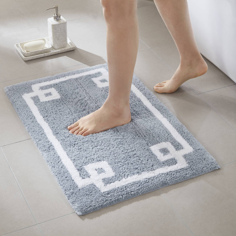 Evan 100% Cotton Tufted Bath Rug with Non-Slip Backing , Blue, 20" W x 30" L