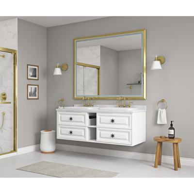 Miroir de salle de bain 60 po x 48 po à DEL avec cadre en aluminium, miroir de meuble-lavabo mural, anti-buée, mémoire, 3 couleurs, réglable en continu
