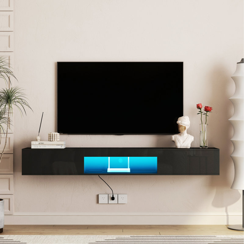 Meuble télé flottant mural avec 16 couleurs DEL pour téléviseur de 65 pouces