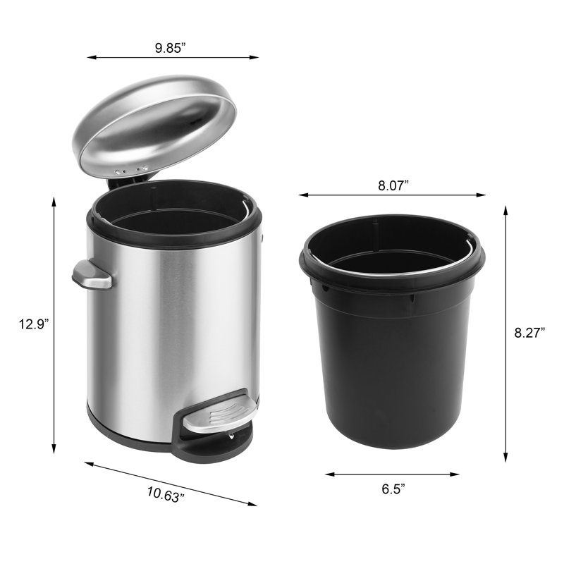 1.3 Gallon Brushed Stainless Steel Step Trash Can