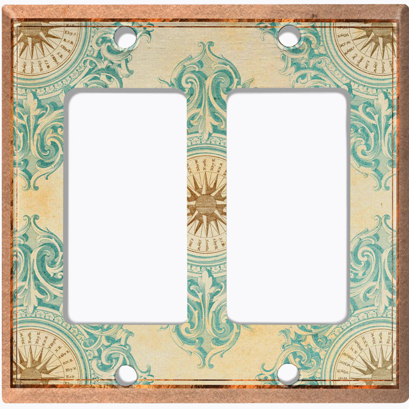 Elegant Damask Compass Beige Crest 2 - Gang Toggle Light Switch Standard Wall Plate