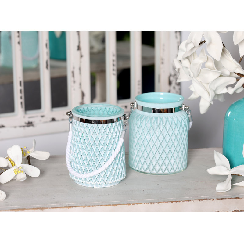 Lanterne en verre moderne en deux pièces, Bleu