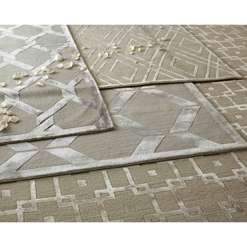 Metro-Velvet Geometric Area Rug in Light Beige, Rectangle 12' x 15'