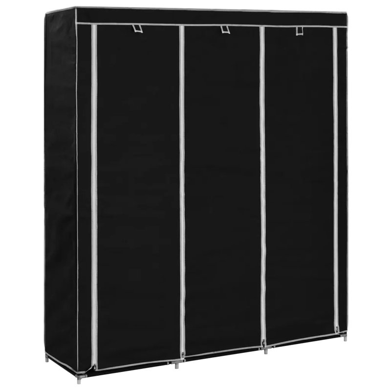 3 Door Fabric Wardrobe, Black