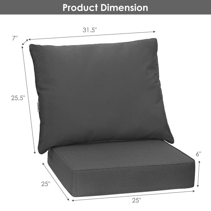 Outdoor 6'' Chaise Lounge Seat / Back Cushion, Gray