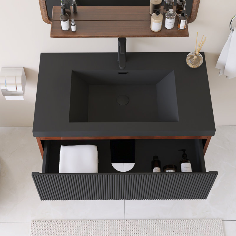 Meuble-lavabo simple 36 po avec lavabo à quartz noir, 36"