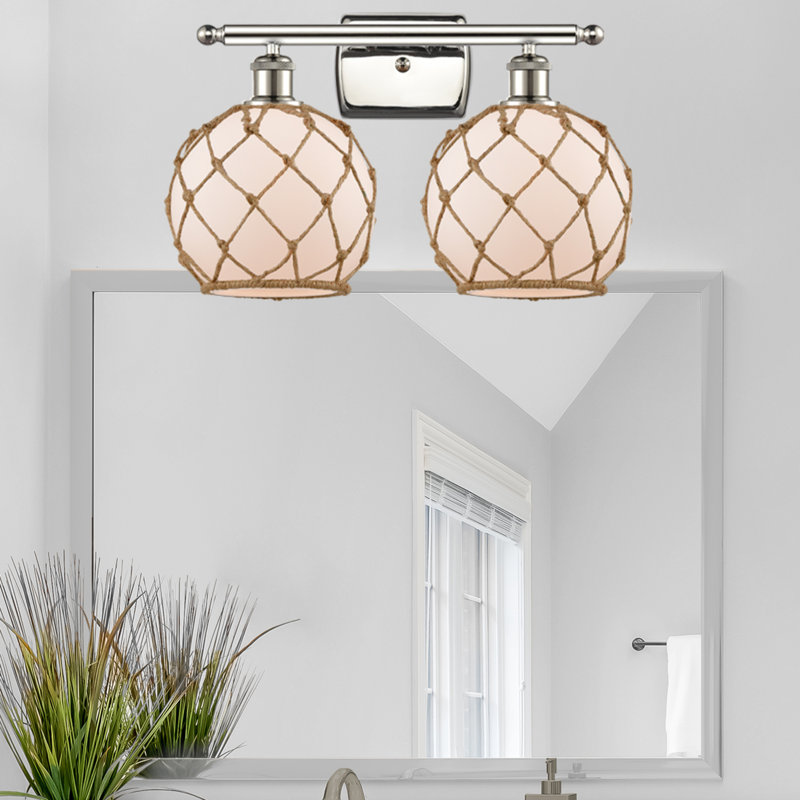 Éclairage pour salle de bain à intensité variable 2 lumières Arriola, Blanc / Brun, Nickel poli, Ampoule non incluse