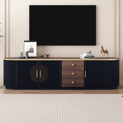 70.8'' Modern Minimalist TV Stand For Tvs Up To 80 Inches, Entertainment Center With 3 Drawers And 1 Shelf, Metal Handles And 2 Cabinets For Living Room
