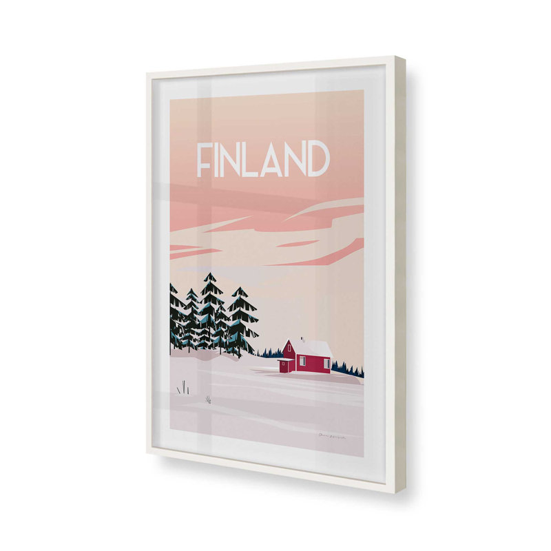 Affiche de voyage finlandaise dans un, H 25 po x l 19 po, Cadre opaque blanc