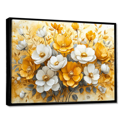 Harmonie dorée de fleurs fuschia - Art mural fuchsia pour le salon