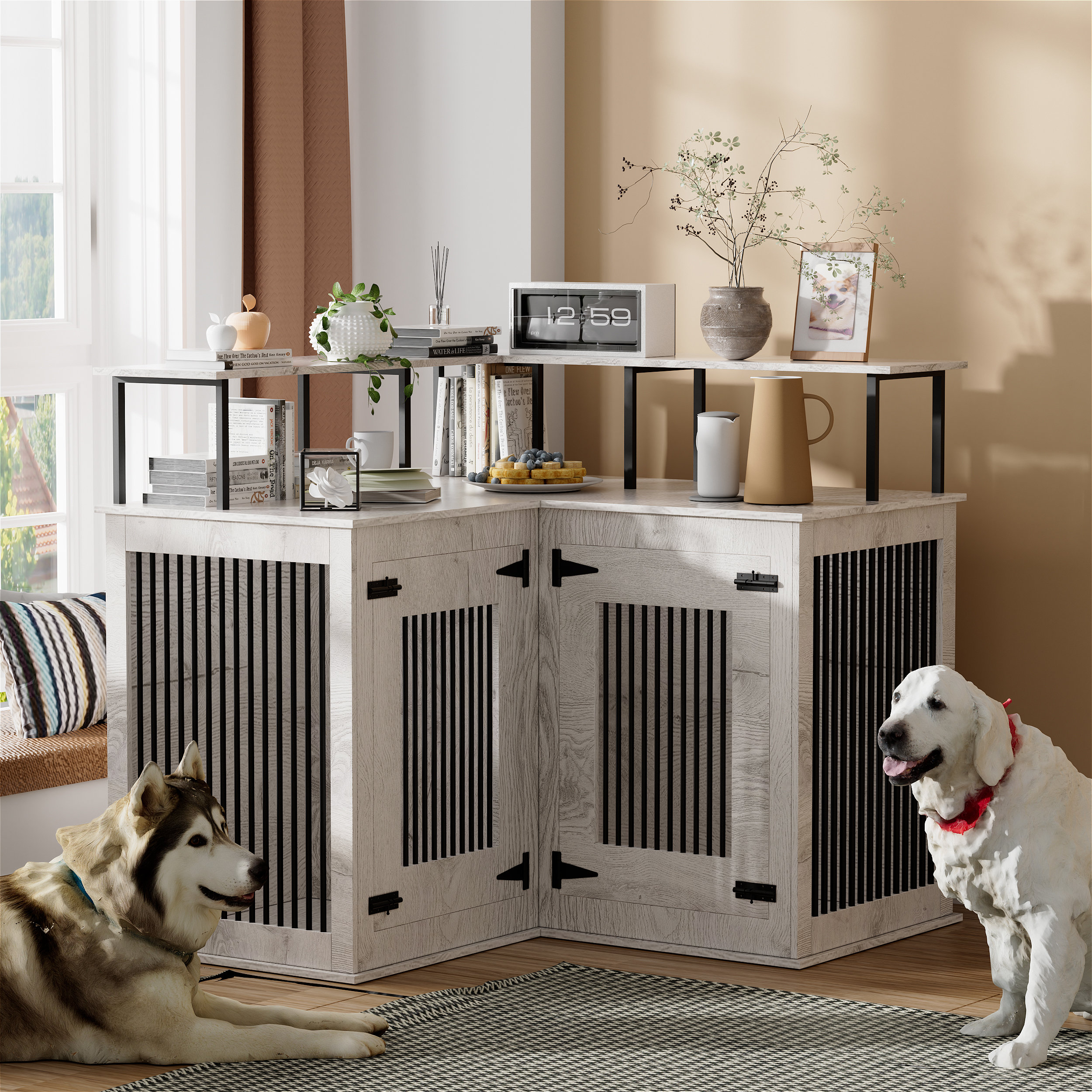Tucker Murphy Pet™ Large Corner Dog Kennel With Room Divider And Storage Stand Wayfair