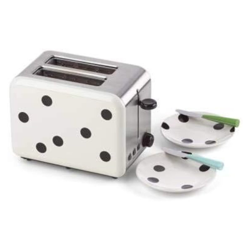 Kate Spade New York 875312 Deco Dot 2-Slice Toaster, White with Black Dots