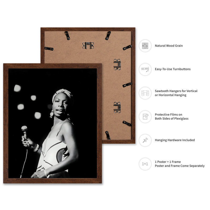 Nina Simone, Poster, 16"H x 20"W, Brown Framed