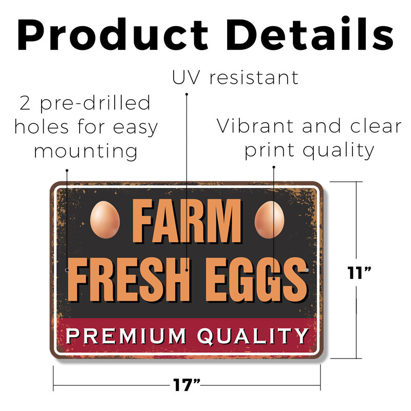 Enseigne en plastique 11 po x 17 po Farm Fresh Eggs Street, H 11 po x l 17 po x P 0,1 po