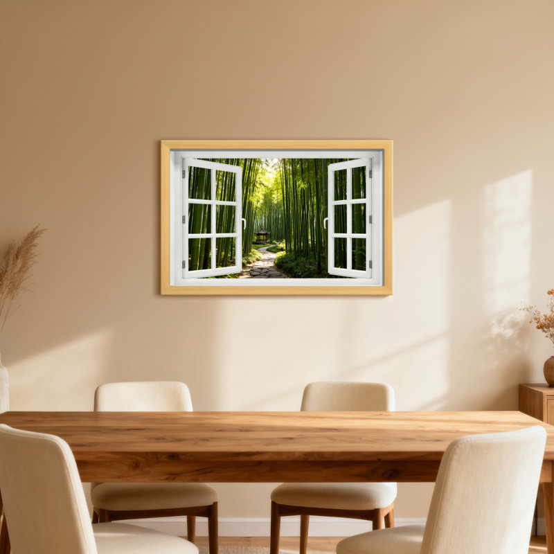 Paysage et nature, chemin en forêt de bambous à travers une fenêtre ouverte, Toile tendue, Ne s’applique pas