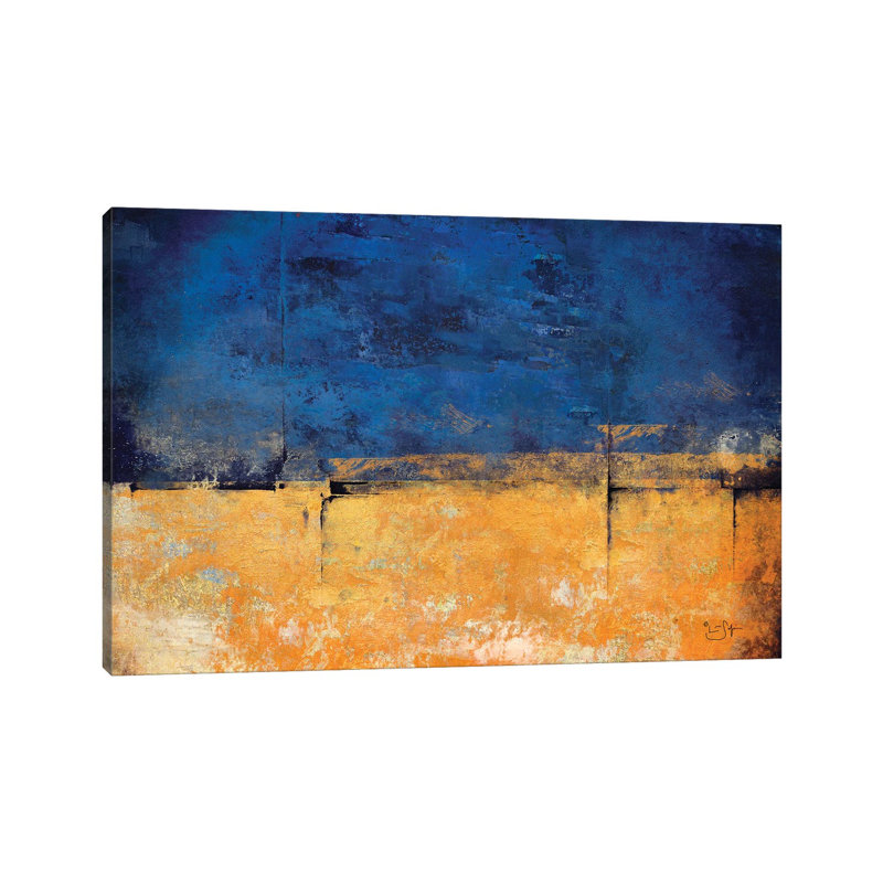 Blue & Gold by Lisa Robinson - Floater Frame Print on Canvas, Wrapped Canvas, 20.32 cm H x 30.48 cm W