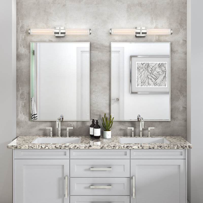 Luminaire de meuble-lavabo 2 lumières Positano - l 29 po, Nickel poli, Nervuré transparent