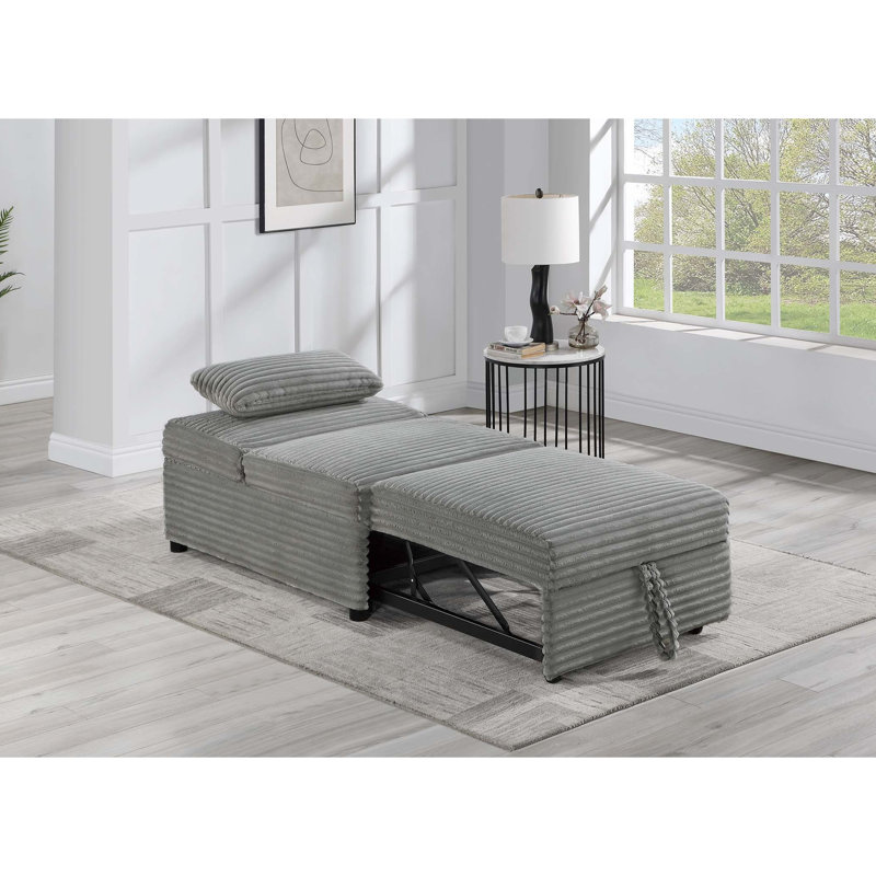 Fauteuil convertible transitionnel en velours côtelé avec siège et coussin couleur fumée, passepoil large