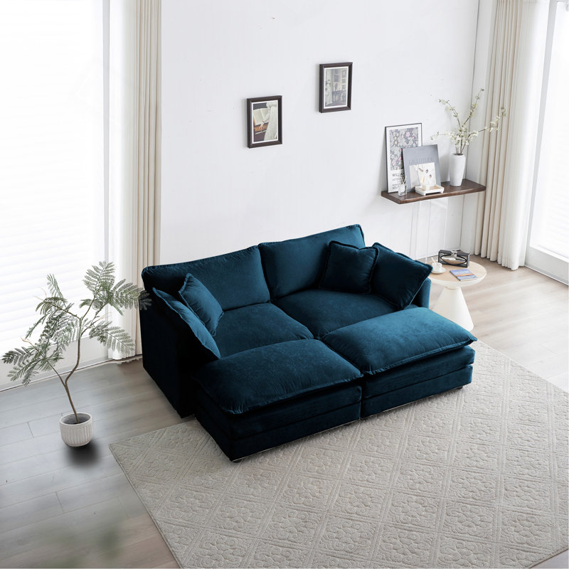 Canapé modulaire rembourré 4 pièces 4 pièces, Bleu
