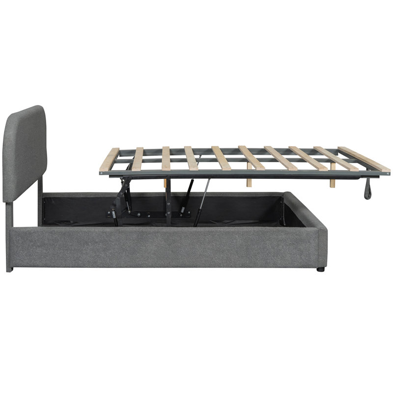 Gorgeous Upholstered Platform Bed With Hydraulic Storage Option - Grey Fleece And