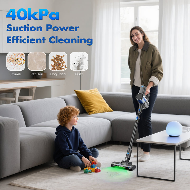 OMESER Cordless Vacuum Cleaner 40KPa/50Mins/450W, Brushless Motor & Self-Standing