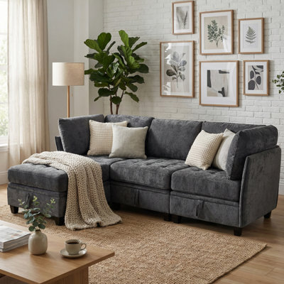 Combs Modern Chenille Fabric Sectional Sofa with Storage, Modular Couch with Multiple Configurations by Latitude Run