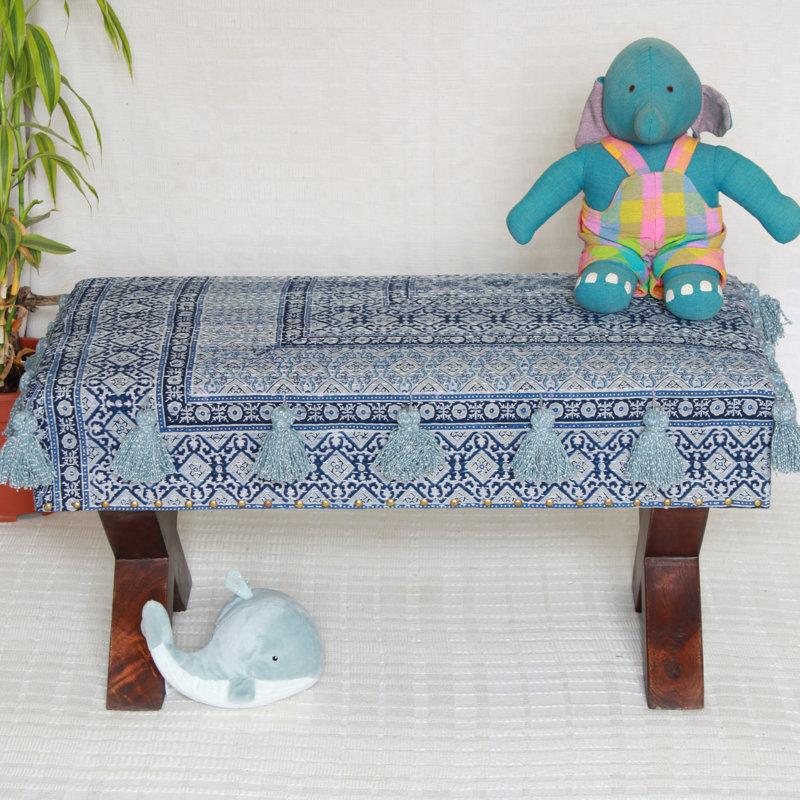 Meachum Upholstered Bench, Blue, Velvet
