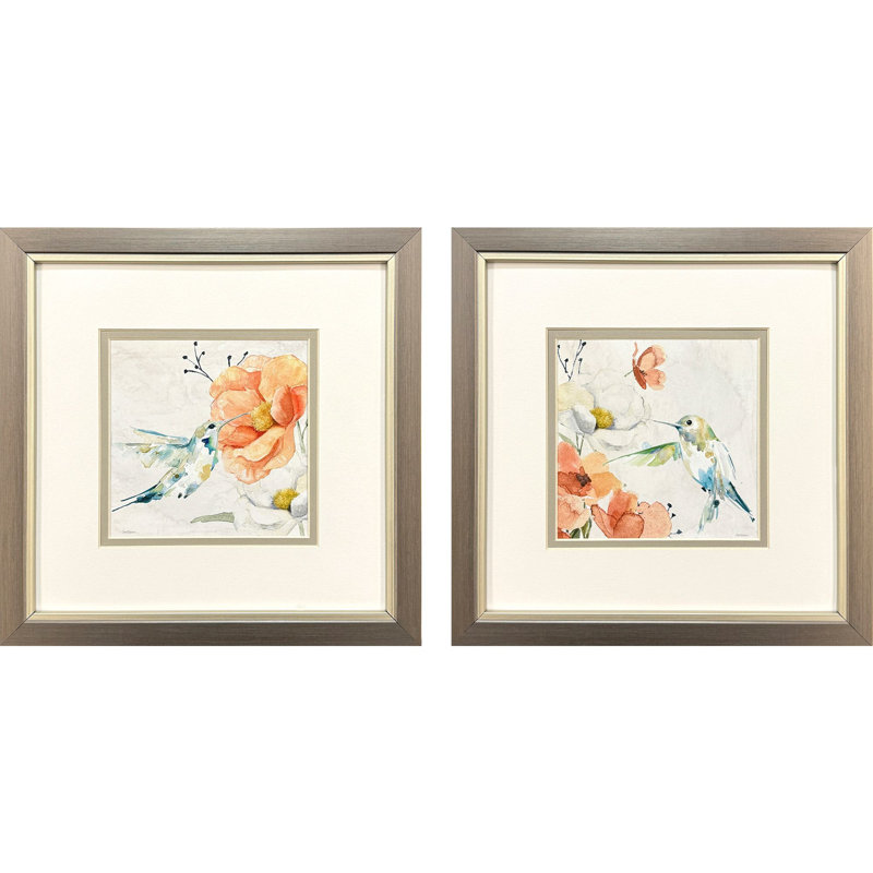 Ensemble de deux fleurs de colibri, art mural encadré argent