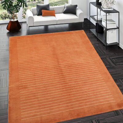 Parniece Geometric Handmade Hand-Knotted Rectangle 6' x 9' Wool Area Rug in Rust -  Isabelline, 347927FDFBCE4EAD98EC5DD8D534050B