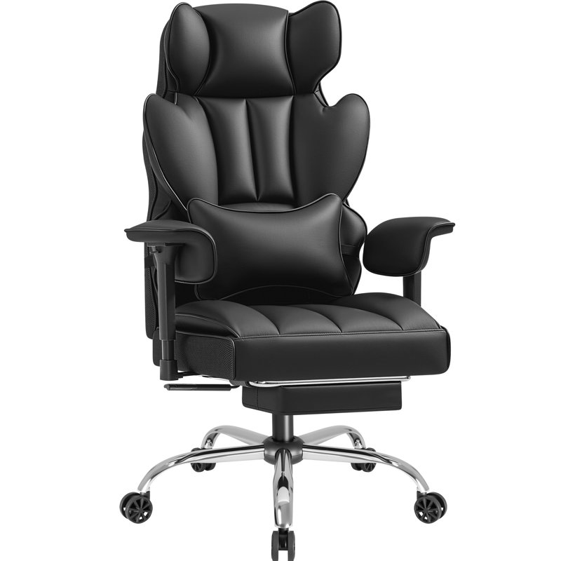 Big & Tall Style Executive High-Back Office Chair with Footrest and Lumbar Support, Black
