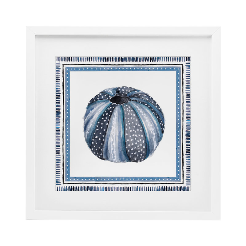 «Blue D pois», reproduction sous verre encadrée par Lanie Loreth, H 13 po x l 13 po, Cadre blanc côtier
