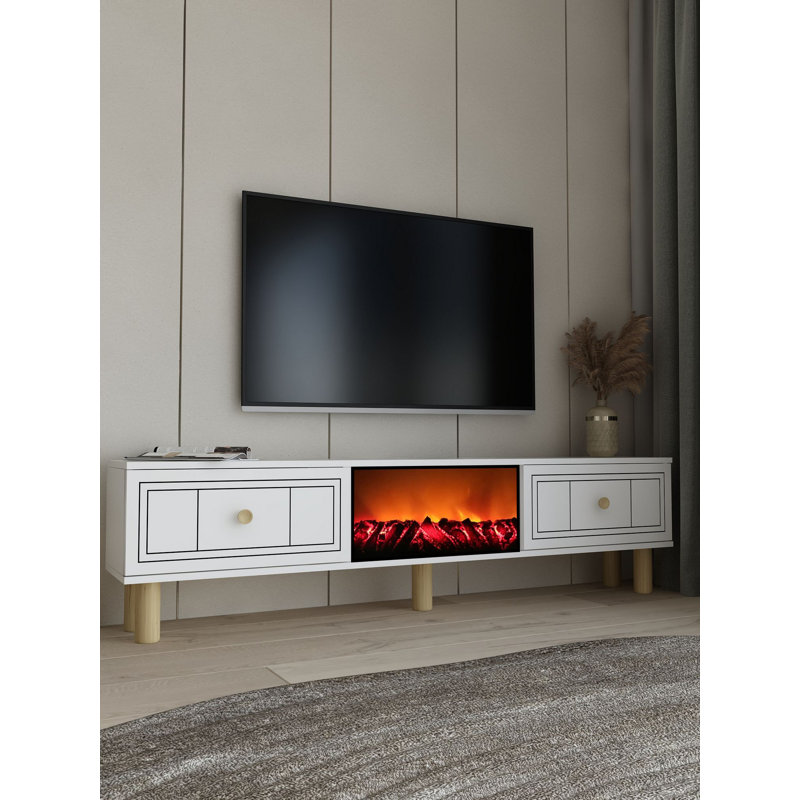 Meuble télé moderne blanc de 59,1 po x 17,6 po x 11,6 po | 100% panneau de particules enduit de mélamine, épaisseur: 0,7 pouce | Conception murale, élégante et élégante pour le salon et les espaces de divertissement, facile à assembler