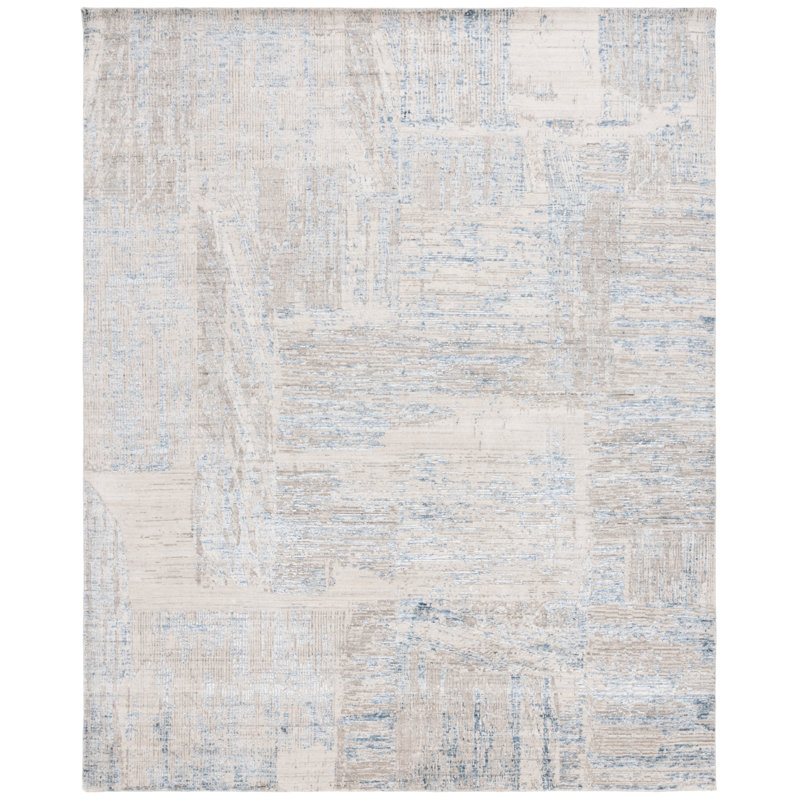 Tapis abstrait en viscose / laine / coton tissé Bedford en gris / bleu, Rectangle 6 pi x 9 pi