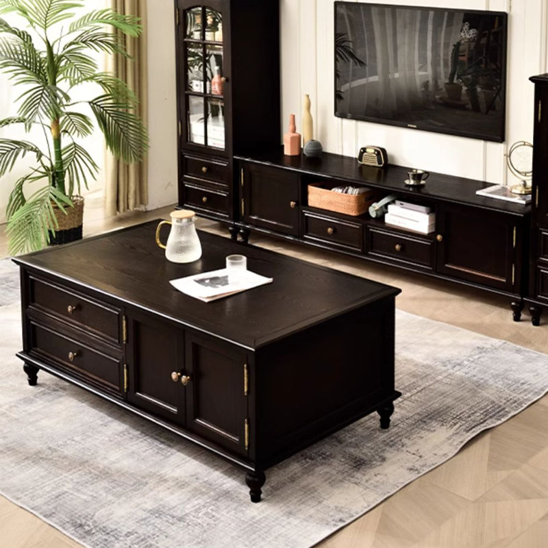 Table basse exclusive en pin, Noir, noir, noir, noir