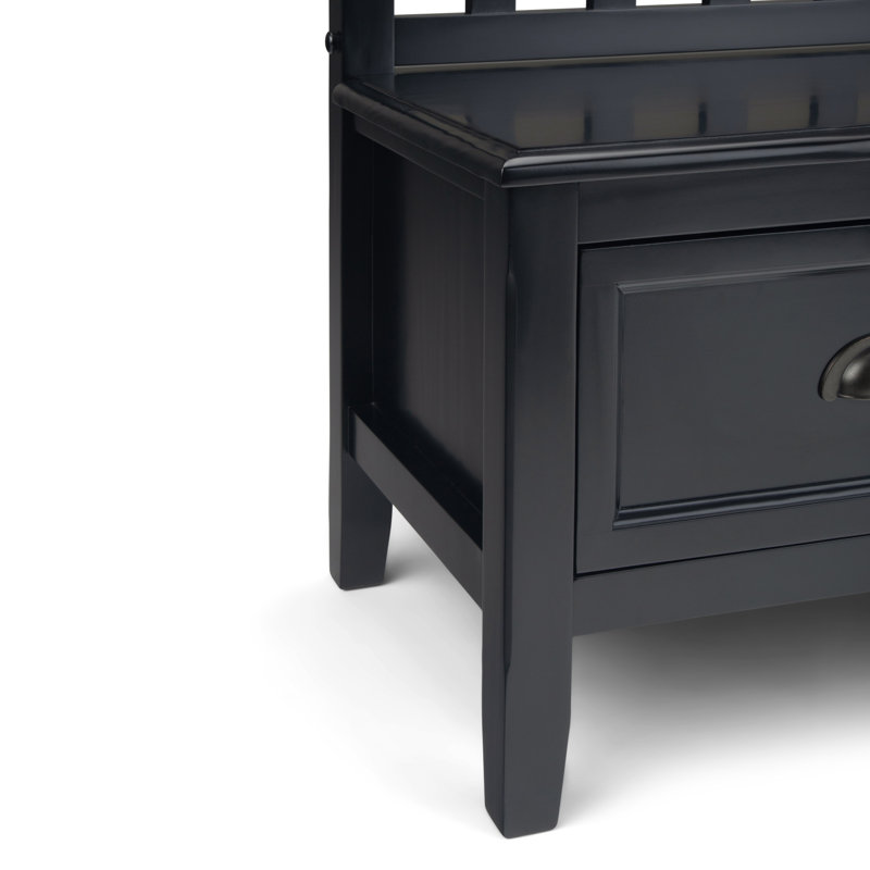 Black Solid Wood Entryway Bench with Storage Drawers