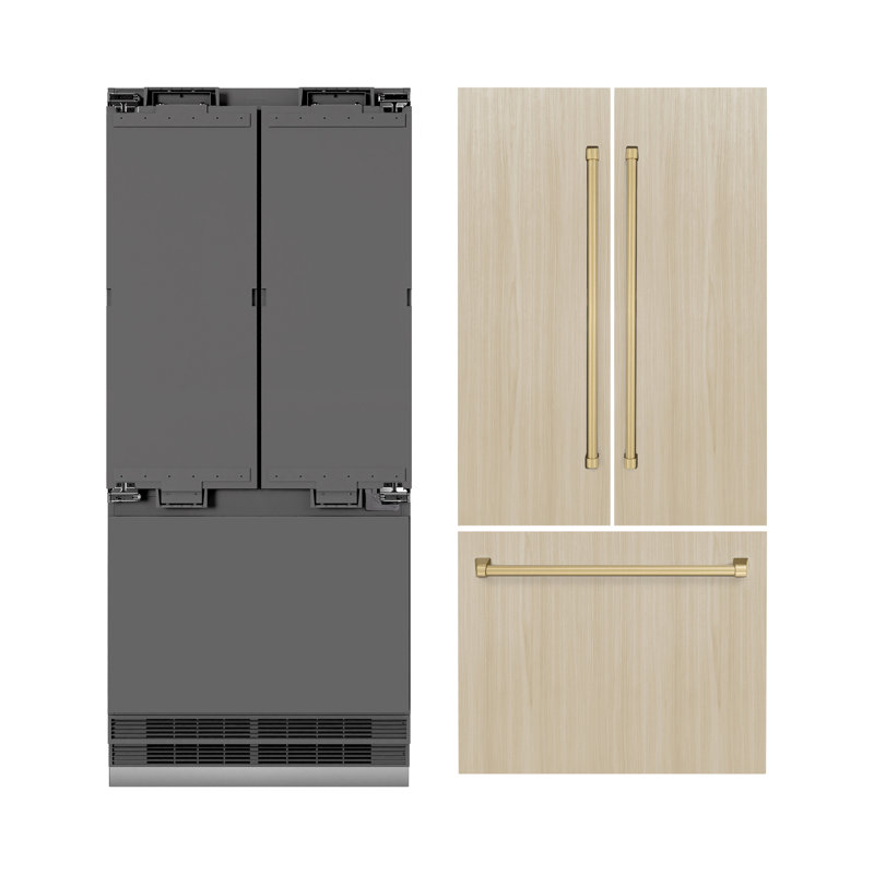 ZLINE 36 in. Panel Ready French Door Built-In Refrigerator with Graphite Gray Interior, Champagne Bronze