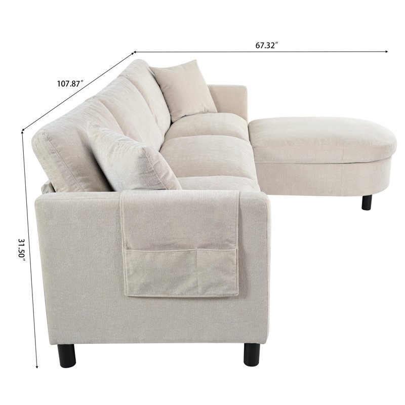 Canapé de 107,87 po avec repose-pieds mobile et pochette de rangement, Beige