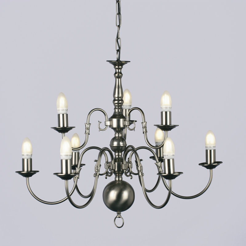 Roosevelt 9 - Light Candle Style Chandelier, Pewter