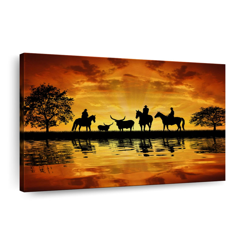 Impression sur toile de Western Western Wetland Cowboys, H 34 po x l 51 po x P 1,25 po