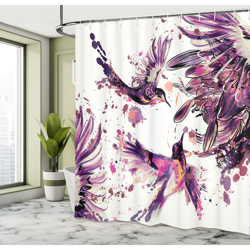 Ensemble de rideau de douche et crochets Hummingbird, H 75 po x l 69 po, Quartz / lilas