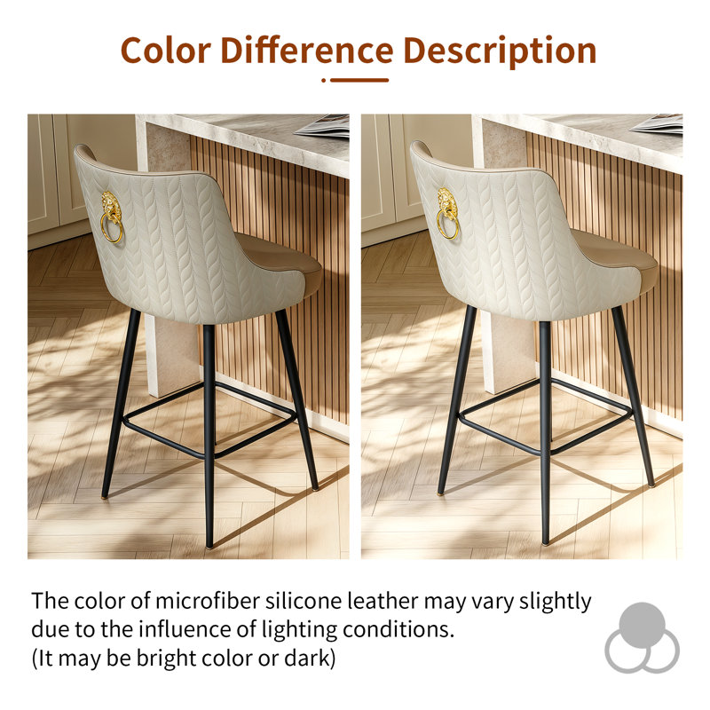 Bar Stool Upholstered Counter Height Bar Stool With Lion Knocker Breakfast Swivel Bar Chair For Kitchen Island, Cream, 1
