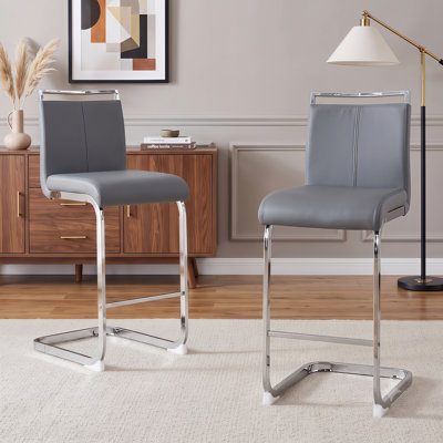 Modern 25 Inch Counter Height Bar Stools Set of 2 PU Leather Metal Frame